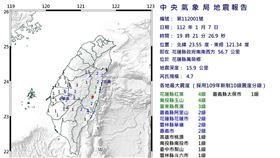 花蓮地震。（圖／翻攝自中央氣象局）
