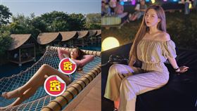  奎丁在泰國網紅咖啡廳再曬辣照，胸前險些撐爆繃開。（圖／翻攝自zamy_ding IG）