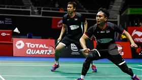 ▲「奶爸組合」蘇堤萬（Hendra Setiawan）、阿山（Mohammad Ahsan）大戰三局惜敗。（圖／翻攝自BWF badminton）