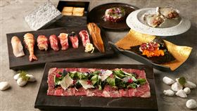 KANPAI CLASSIC擁有豐富的和牛赤身、前菜料理，像是和牛手捲壽司、和牛江戶前壽司、生牛肉韃靼等，讓燒肉店晉升為獨特的澳洲和牛料理專門店。（圖／品牌業者提供）