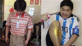  弟弟穿上阿公買的新衣服，瞬間變成「阿公2.0」。（圖／翻攝自爆廢公社 臉書）