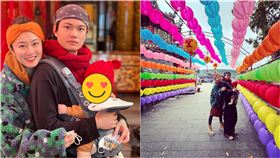 趙小僑到廟裡走春拜拜，劉子銓背著妹妹一路陪伴。（圖／翻攝自趙小僑臉書）