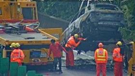 台北,國道三號,南港聯絡道,火燒車,回堵（圖／翻攝畫面）
