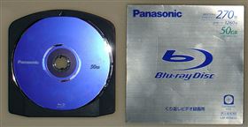 Panasonic藍光光碟片（圖／翻攝自維基百科）
https://commons.wikimedia.org/wiki/File:IFA_2005_Panasonic_Blu-ray_Disc_Dual_Layer_50GB_BD-RE_(LM-BRM50)_(Cartridge)_(by_HDTVTotalDOTcom)_v2.jpg#/media/File:IFA_2005_Panasoni