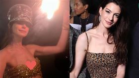 ▲安海瑟薇參加「Valentino」2023春夏時裝秀時，金色亮片的低胸連身裙洩超辣尺度。（圖／翻攝自安海瑟薇IG）