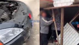 去男友家過年練車，結果卻撞垮牆。（圖／翻攝自《山海視頻》）