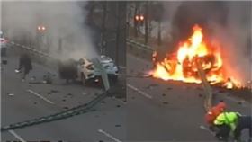 中國　自撞　起火　護欄　（圖／翻攝自微博）