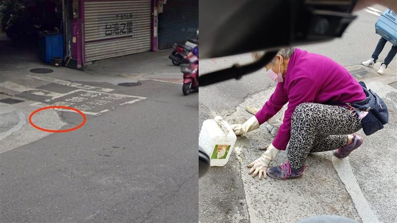 坑洞怕危險　阿嬤自備水泥「跪地填補」