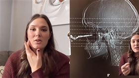 芮妮朋友把車鑰匙丟給她，沒想到竟直接插進臉頰。（圖／翻攝自renee.lariviere TikTok）