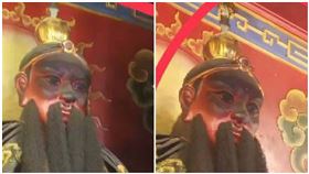 不少網友認為，換完燈管後神明的眉頭似乎鬆了。（右圖）（圖／翻攝自靈異公社）