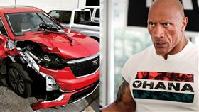 ▲巨石強森突然曬出一張車頭全爛的驚悚照片，並透露自己的母親那輛車上經歷一場嚴重車禍。（圖／翻攝自巨石強森IG）