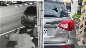 台中大甲男子騎電動滑板車衝撞路邊汽車，起身閃人，頭髮卡玻璃。（圖／翻攝臉書我愛大甲2社團）