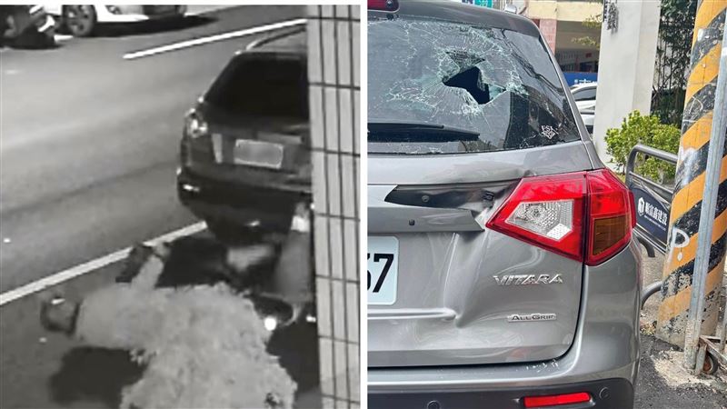 男撞破路邊汽車後檔玻璃閃人　玻璃卡頭髮