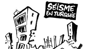 《查理週刊》PO出漫畫圖，嘲諷土耳其災民。（圖／翻攝自《Charlie Hebdo》Twitter）