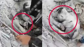 父肉身抗7.8強震「死前緊擁兒」！搜救員搬開遺體見奇蹟　震撼畫面曝光。（圖／翻攝自推特）