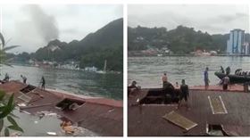 印尼東部巴布亞省9日當地時間下午1點28分左右發生規模5.1地震，一座水岸咖啡館倒塌，至少造成4人死亡。（圖／翻攝自推特）