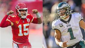 ▲NFL超級盃史上首次有兩名非裔先發四分衛對決，分別是馬霍姆斯（Patrick Mahomes）和赫特斯（Jalen Hurts）。（圖／翻攝自馬霍姆斯、赫特斯IG）