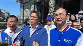 林明溱、林儒彬、朱立倫名間鄉受天宮參拜並受訪（圖／國民黨提供）
