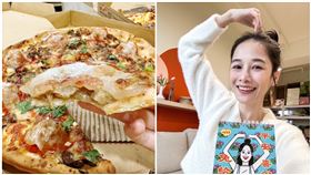 千千開箱肉圓比薩。（圖／翻攝自千千進食中/Chien-Chien臉書）