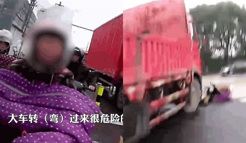 交警喊「大車轉彎很危險」大媽下秒捲車底