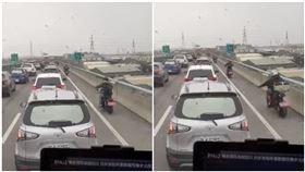 快速道路塞到爆　12輛重機「借過」衝路肩（圖／翻攝自八卦村 - 行車紀錄器影片上傳中心）