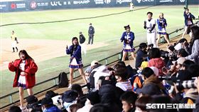 ▲世界棒球經典賽，台灣隊第2場熱身賽對戰中信兄弟，經典女孩在看台帶領球迷應援。（圖／記者劉彥池攝影）