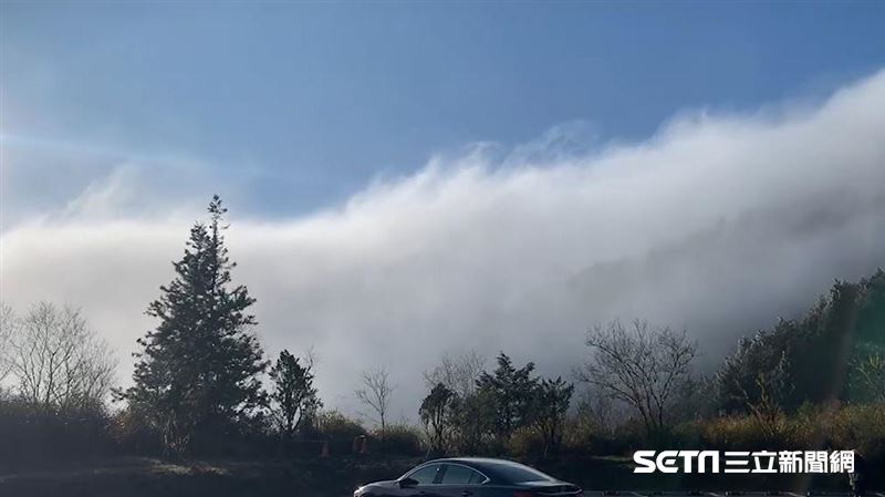太平山「雲瀑」籠罩山莊　霧淞漸消融