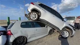 台61線6車追撞7輕傷　休旅車慘被「鏟起」畫面曝光