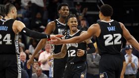 ▲莫蘭特（Ja Morant）第三節攻下28分破隊史，灰熊中斷湖人3連勝。（圖／路透社／達志影像）