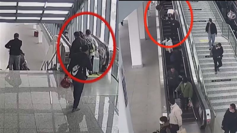 手扶梯運行李箱秒滑落　衰男被擊中KO骨折