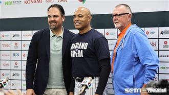 ▲3位名人堂球星李維拉（Mariano Rivera）、皮亞薩（Mike Piazza）、布萊勒文（Bert Blyleven）出席記者會。（圖／記者劉彥池攝影）