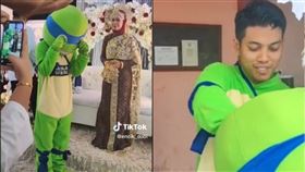 阿末達羅比穿上「忍者龜」布偶裝出席前女友婚禮。（圖／翻攝自TikTok@encik_dobi）