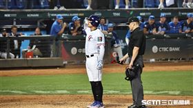 ▲世界棒球經典賽A組預賽台灣對義大利，張育成炸裂追平2分砲在本壘和球迷敬禮。（圖／記者劉彥池攝影）