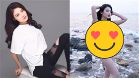 ▲徐冬冬曬出黑色連衣泳裝照，在海邊解放性感好身材。（圖／翻攝自徐冬冬微博）