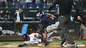 ▲世界棒球經典賽A組預賽，台灣對荷蘭，台灣隊吳念庭跑回本壘但遭荷蘭捕手觸殺。（圖／記者劉彥池攝影）