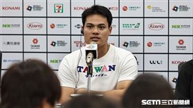 ▲世界棒球經典賽台灣對荷蘭，內野手張育成出席賽後記者會。（圖／記者劉彥池攝影）