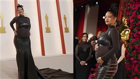 蕾哈娜（右）超酷造型，再次為孕婦風格升溫。（圖／美聯社／達志影像）