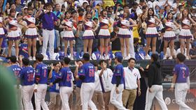 經典賽預賽　台灣不敵古巴（2）2023世界棒球經典賽A組預賽近尾聲，12日午場賽事由地主台灣隊交手古巴隊，終場台灣以1比7吞敗，賽後場邊啦啦隊「經典女孩」與全場觀眾一起向台灣選手致意。中央社記者徐肇昌攝  112年3月12日