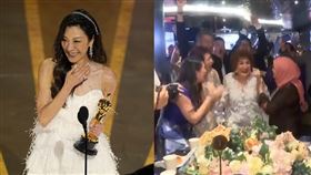 楊紫瓊馬上連線回去給馬來西亞的媽媽譚慧珍（中）與家人。（圖／美聯社／達志影像）