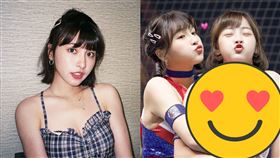 ▲峮峮心情不受「退隊疑雲」影響開心轉發同為經典女孩籃籃的發文，錯位襲胸行為讓網友笑翻。（圖／翻攝自籃籃IG）