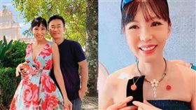 許嘉容（左）和老公李淵楷（右）數年前在國外旅遊度假，合照時手高高舉起，夫妻感情失和似乎早已出現端倪。（翻攝自李淵楷臉書）