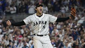 ▲大谷翔平投出再見三振！振臂高呼，日本奪下世界棒球經典賽冠軍。（圖／美聯社／達志影像）