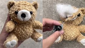 玩具熊拆開後，竟然在裡面發現了攝影鏡頭。（圖／翻攝自微博）