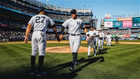 ▲賈吉（Aaron Judge）、史坦頓（Giancarlo Stanton）同場開轟。（圖／翻攝自洋基推特）