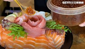 ▲台東 忠 日式料理店 生魚片蛋糕 滿滿頂級食材 魚子醬 鮭魚卵 蝦卵 天使紅蝦 金箔 鮪魚 （圖／記者王浩原攝影）