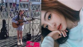 韓菲在東京街頭表演，歌聲甜美清亮絲毫不怯場。