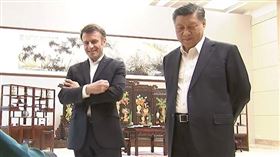 法國總統馬克宏、中國國家主席習近平（圖／翻攝自央視新聞微博）