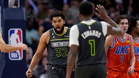 ▲唐斯（Karl-Anthony Towns）攻下28分，率領灰狼挺進季後賽。（圖／美聯社／達志影像）
