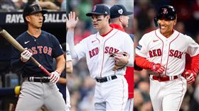 ▲福史奈德（Rob Refsnyder）、張育成、吉田正尚。（組合圖／美聯社／達志影像、翻攝自紅襪推特）