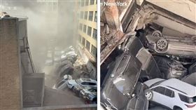 紐約市中心立體停車場崩塌。（圖／翻攝自推特）